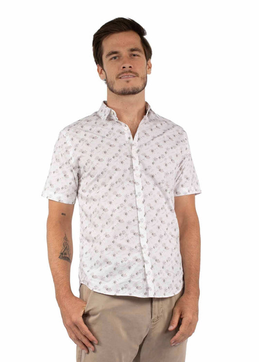 farthest point ivory 100% cotton men's short sleeve shirt - Scully Leather - Flyclothing LLC