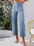 Button Fly Cropped Jeans with Pockets - Trendsi - Flyclothing LLC