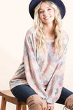 BiBi Brushed Tie Dye Print Top with Puff Sleeves - Trendsi - Flyclothing LLC