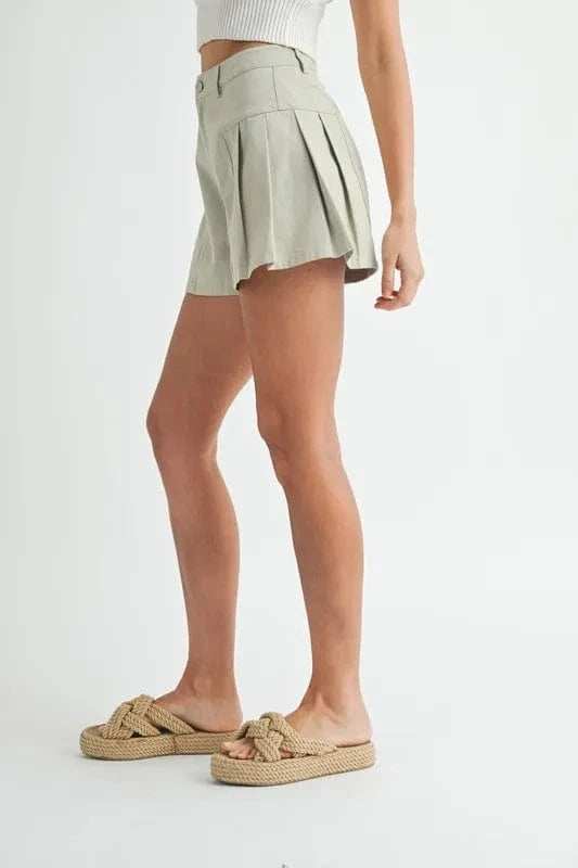 MABLE Pleated High Waist Twill Shorts - Trendsi - Flyclothing LLC