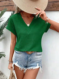 Textured Solid Color Short Sleeve Top - Trendsi - Flyclothing LLC