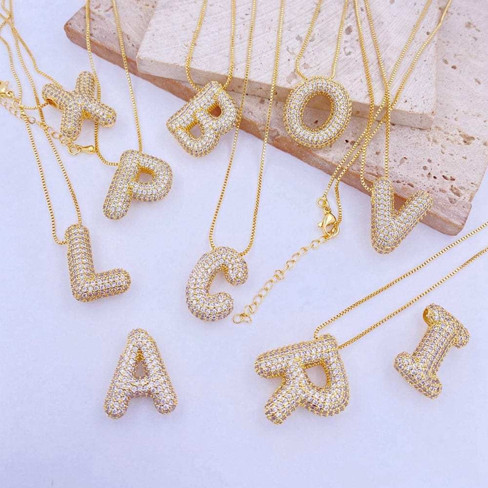 Gold-Plated Inlaid Zircon Letter Necklace - Trendsi - Flyclothing LLC