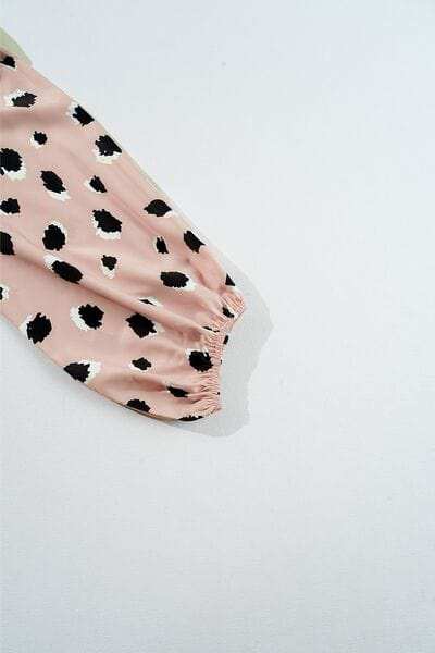 Contrast Animal Print V-Neck Long Sleeve Blouse - Trendsi - Flyclothing LLC