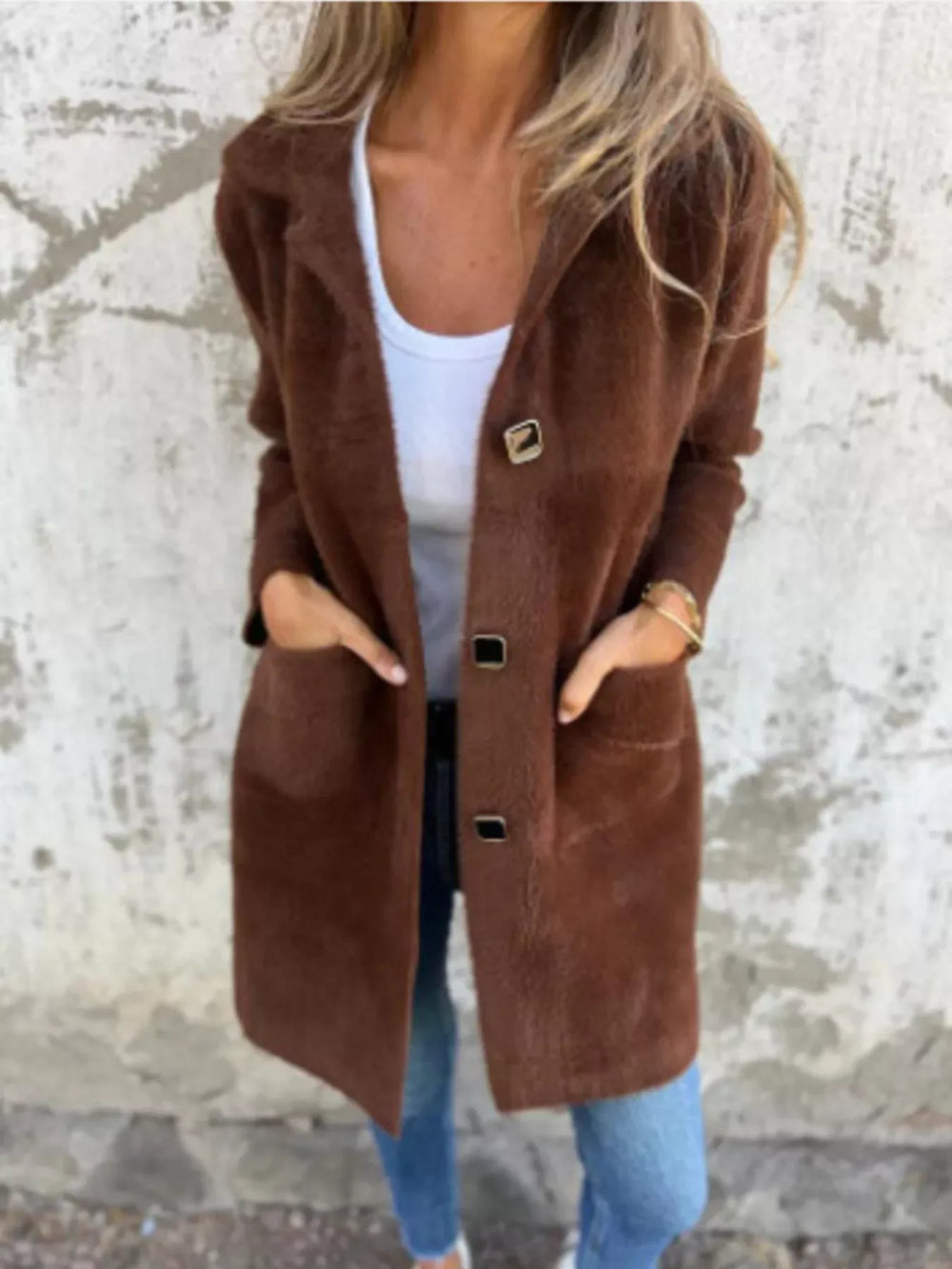 Full Size Button-Down Long Sleeve Longline Coat Plus Size - Trendsi - Flyclothing LLC