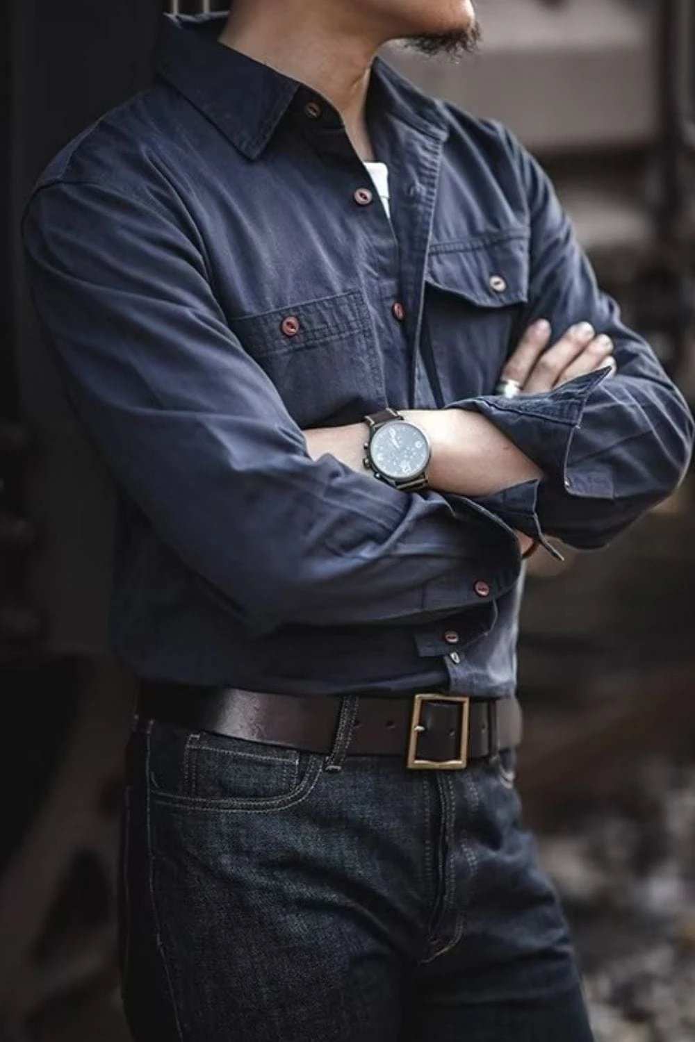 Men's Button Down Long Sleeve Shirt with Chest Pockets - Trendsi - Flyclothing LLC