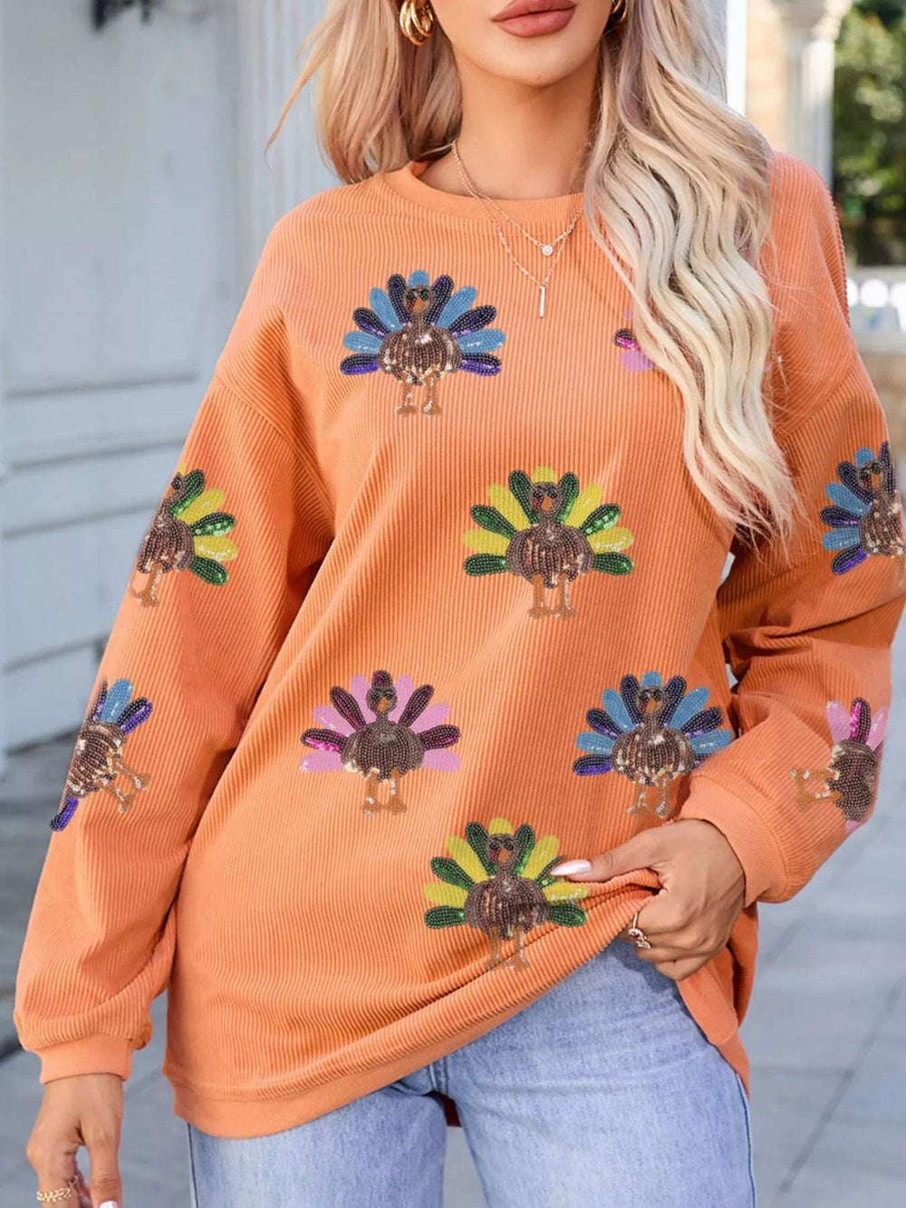 Turkey Graphic Corded Baggy Sweatshirt - Trendsi - Flyclothing LLC