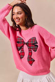 SO ME Checker Plaid Ribbon Christmas Holiday Sweater - Trendsi - Flyclothing LLC