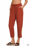 Zenana Woven Crepe Elastic Band Waist Pants - Trendsi - Flyclothing LLC