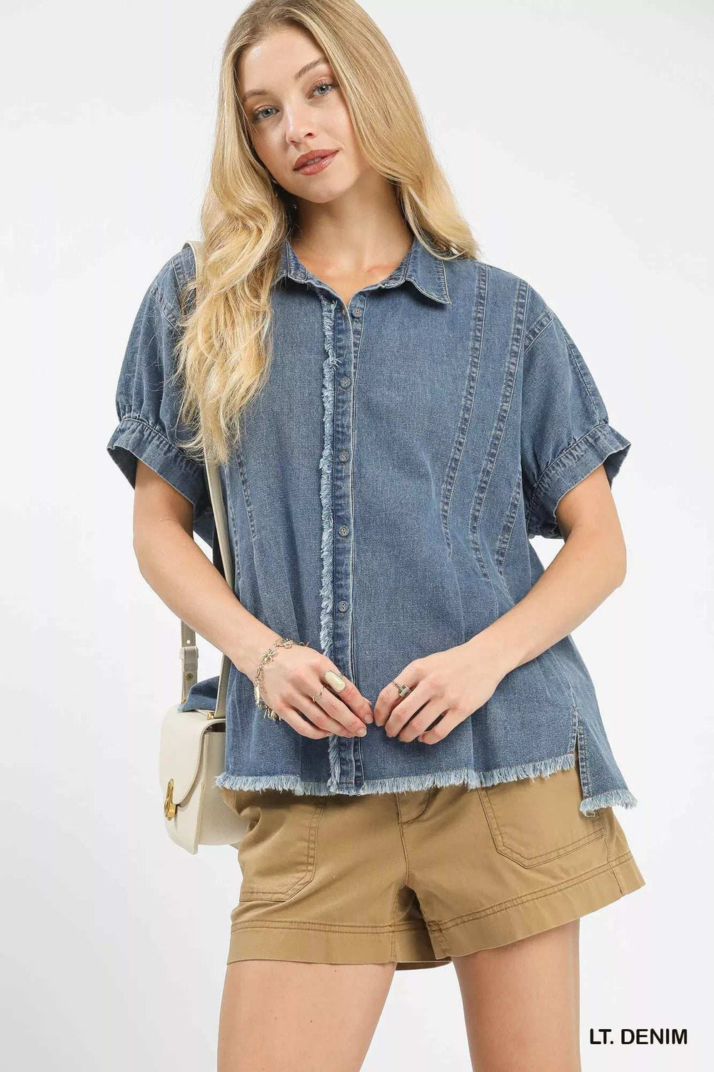 Umgee Washed Denim Oversized Top - Trendsi - Flyclothing LLC