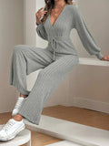 V-Neck Long Sleeve Wide Leg Jumpsuit - Trendsi - Flyclothing LLC