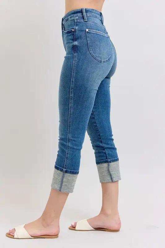 Judy Blue Full Size Skinny Cuff Capris Jeans with Pockets Plus Size - Trendsi - Flyclothing LLC