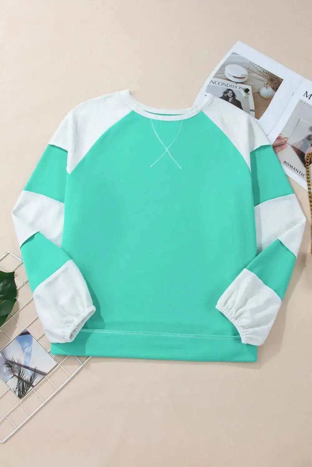 Plus Size Exposed Seam Color Block Long Sleeve Sweatshirt - Trendsi - Flyclothing LLC