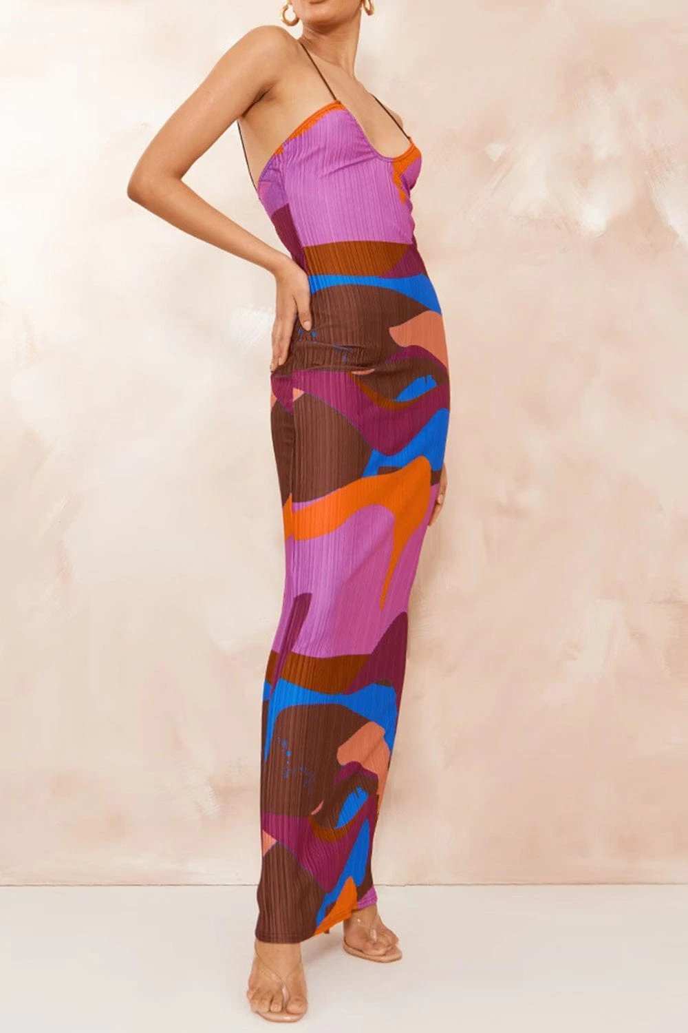 Backless Printed Maxi Cami Dress - Trendsi - Flyclothing LLC