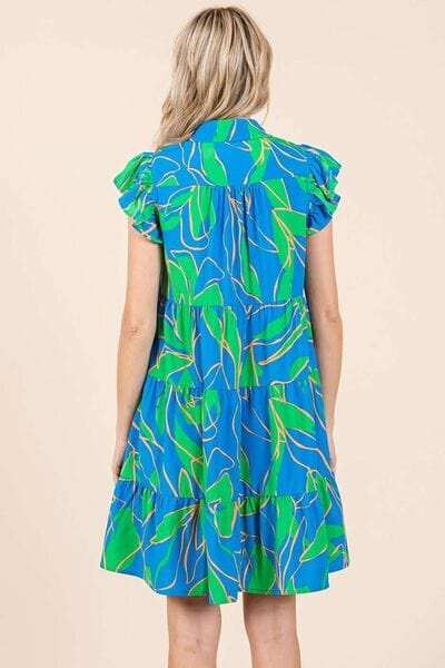 Mittoshop Leaf Print Ruffle Sleeve Tiered Mini Dress - Trendsi - Flyclothing LLC