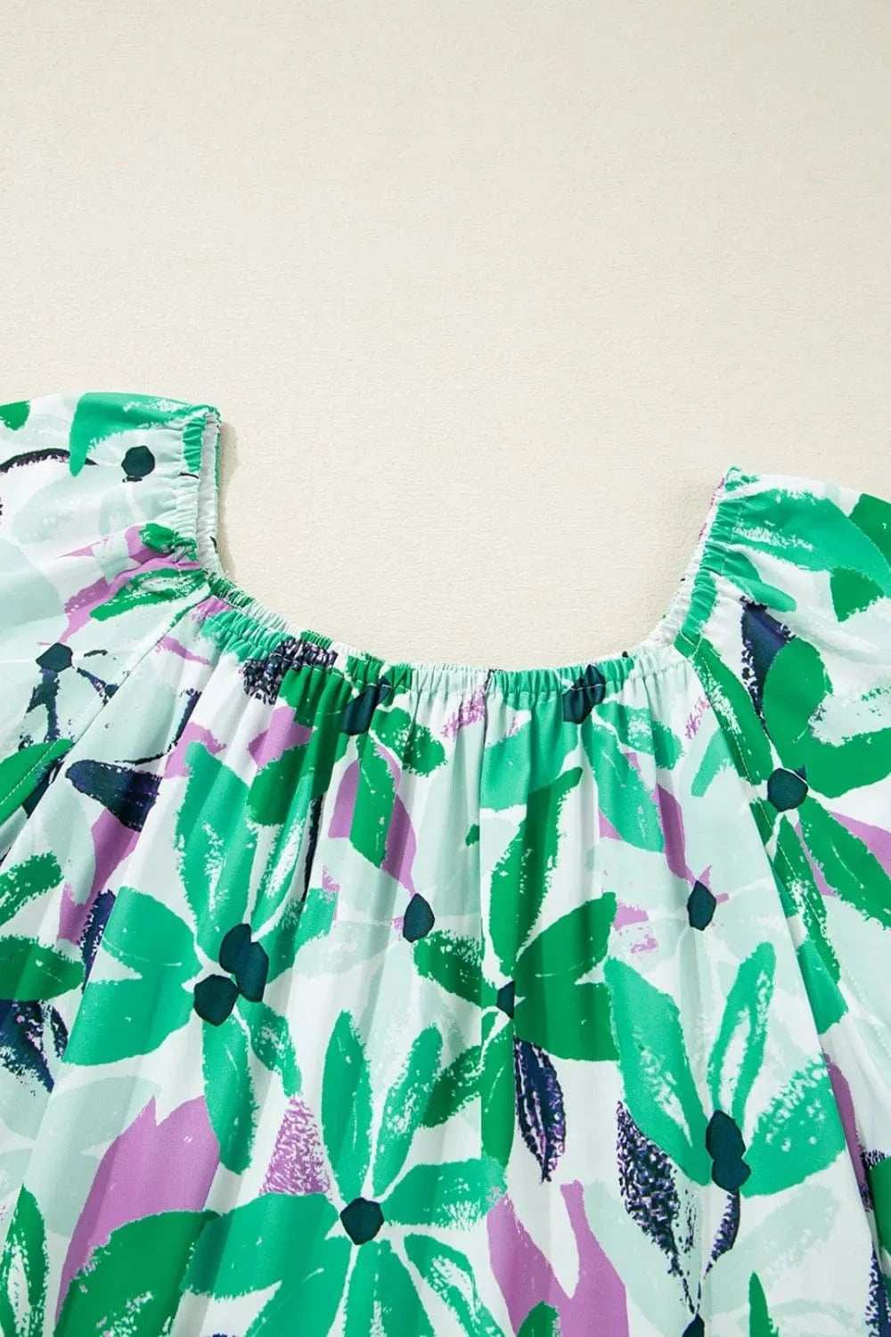 Floral Print Shirred Square Neck Loose Fit Mini Dress - Trendsi - Flyclothing LLC