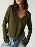 Exposed Seam Notched Long Sleeve T-Shirt - Trendsi - Flyclothing LLC