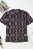 Aztec Print Mock Neck Short Sleeve Mesh T Shirt - Trendsi - Flyclothing LLC