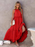 Ruffled Sleeveless Tiered Maxi Dress with Pockets - Trendsi - Flyclothing LLC