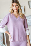 First Love Contrast V Neck Ribbed Knit Top - Trendsi - Flyclothing LLC