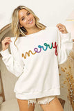BiBi Merry Tinsel Lettering Drop Shoulder Sweatshirt - Trendsi - Flyclothing LLC