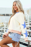 Star Contrast Round Neck Long Sleeve Sweatshirt - Trendsi - Flyclothing LLC