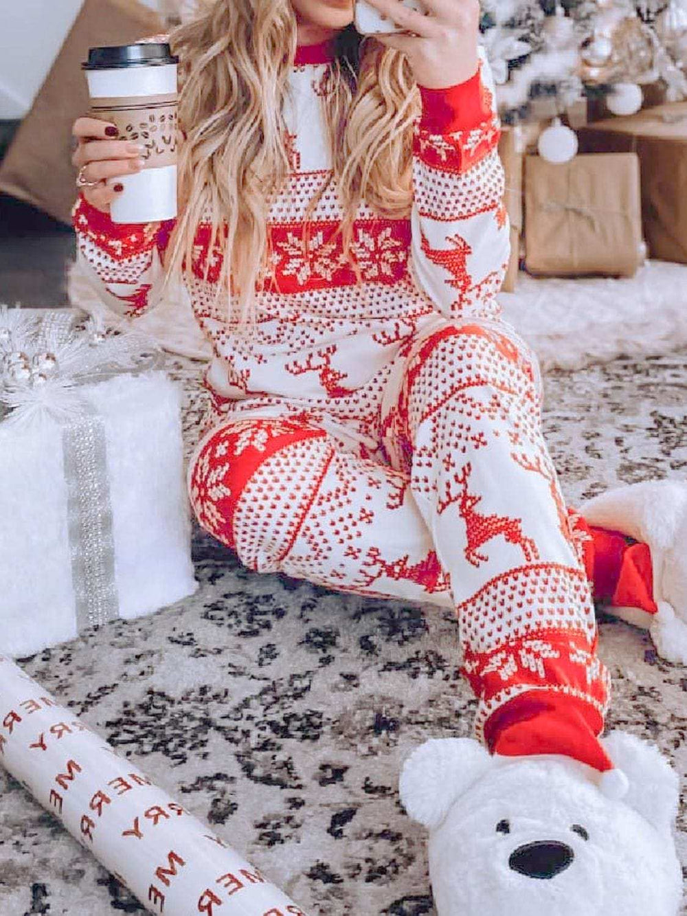 Full Size Christmas Element Round Neck Top and Pants Set - Trendsi - Flyclothing LLC