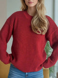 Solid Color Round Neck Long Sleeve Sweater - Trendsi - Flyclothing LLC