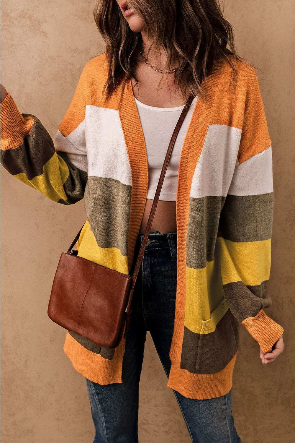Open Front Color Block Cardigan - Trendsi - Flyclothing LLC