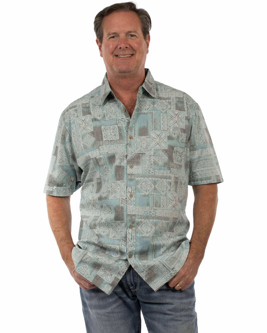 farthest point aqua 100% cotton herringbone hawaiian shirt - Scully Leather - Flyclothing LLC