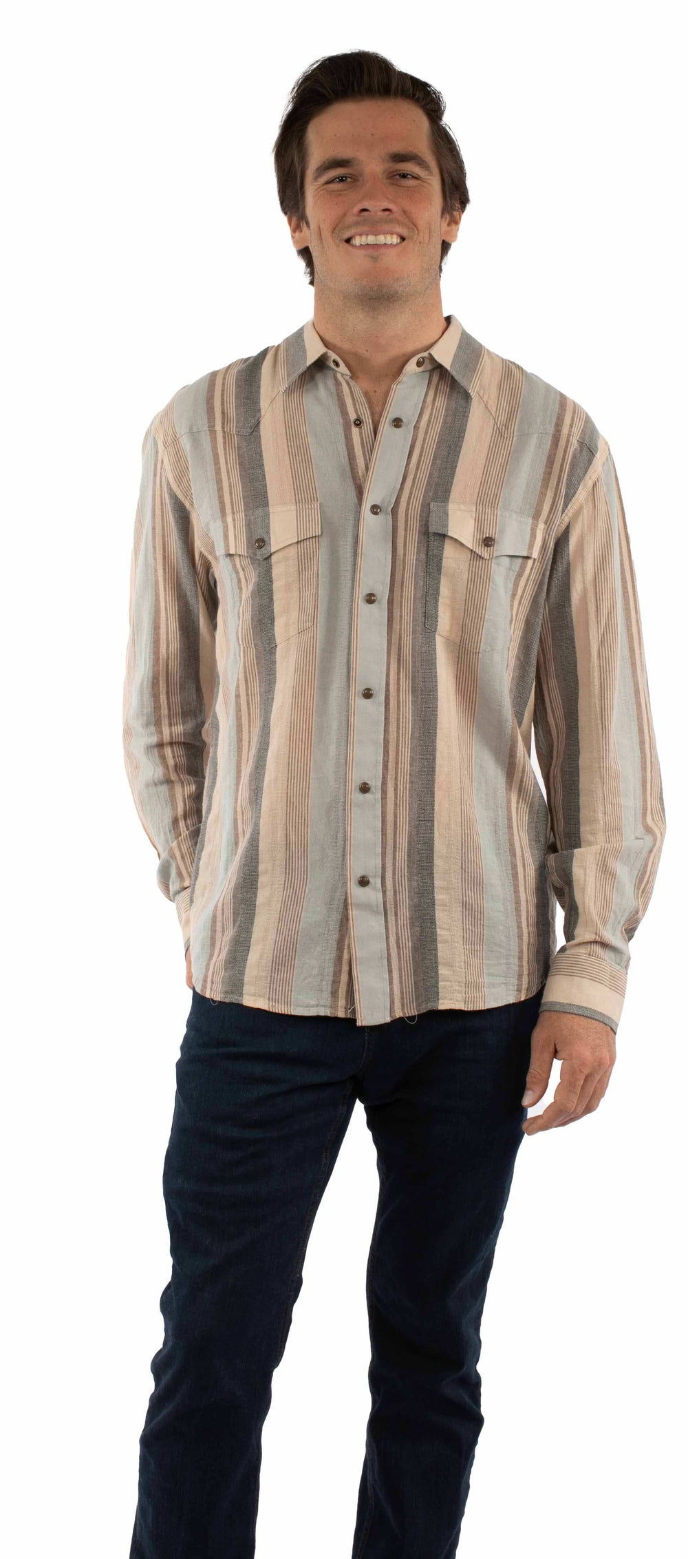 farthest point earth 100% cotton l/s stripe shirt western yokes/snaps - Scully Leather - Flyclothing LLC