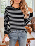 Striped Round Neck Long Sleeve T-Shirt - Trendsi - Flyclothing LLC