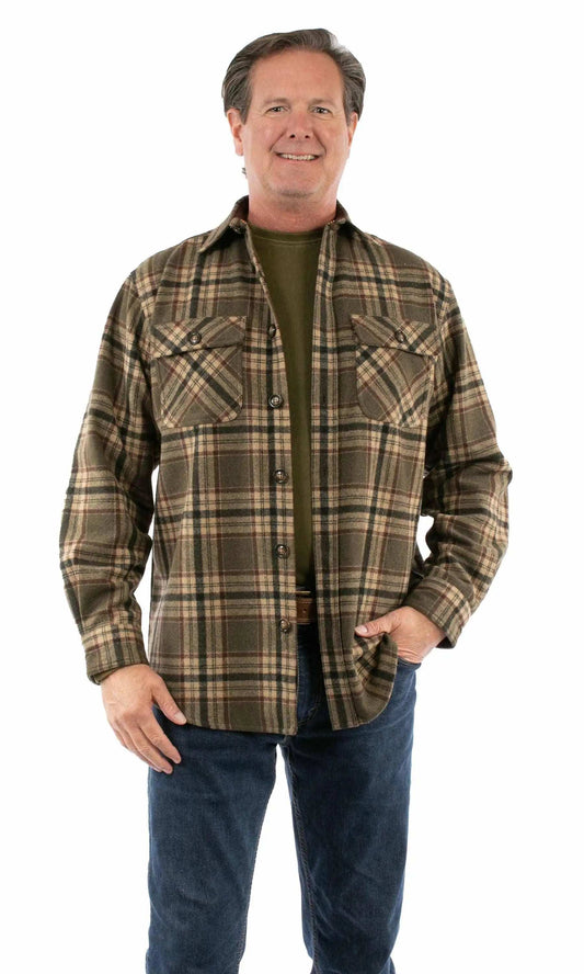 Farthest Point 70% wool 30% rayon Olive Heavy weight wool blend flannel - Scully Leather - Flyclothing LLC