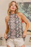 BiBi Snakeskin Print Low Gauge Knit Halter Neck Top - Trendsi - Flyclothing LLC