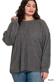 Zenana Full Size Ribbed Brushed Hacci Melange Henley Sweater Plus Size - Trendsi - Flyclothing LLC