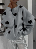 Valentine’s Day Heart Round Neck Long Sleeve Sweater - Trendsi - Flyclothing LLC