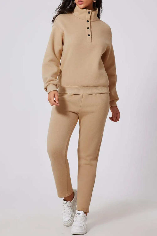 Half Snap Turtleneck Top and Pants Active Set - Trendsi - Flyclothing LLC
