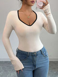Contrast Trim Long Sleeve T-Shirt - Trendsi - Flyclothing LLC