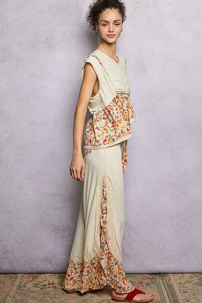 POL Lace Detail Floral Cropped Ruffled Top - Trendsi - Flyclothing LLC