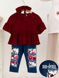 Children's Ruffle Sleeve Top & Floral Patch Pants Set - Trendsi - Flyclothing LLC