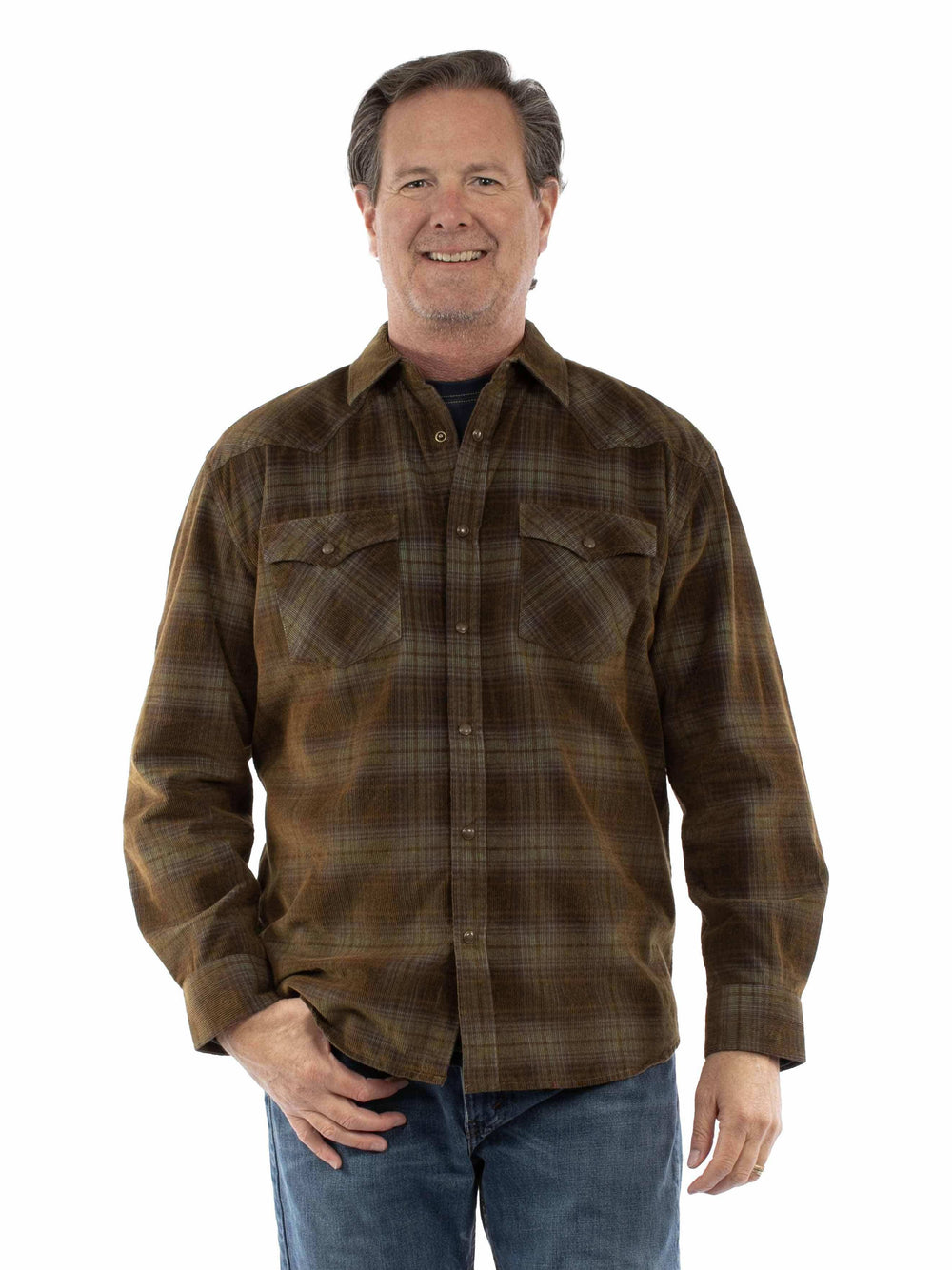 Farthest Point 100% cotton Olive Western corduroy shirt - Scully Leather - Flyclothing LLC
