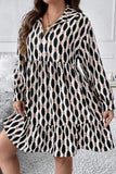 Plus Size Printed Johnny Collar Long Sleeve Dress - Trendsi - Flyclothing LLC