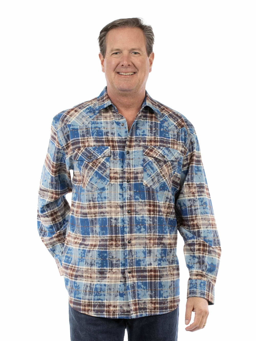 Farthest Point 100% cotton Blue Snow washed western shirt - Scully Leather - Flyclothing LLC