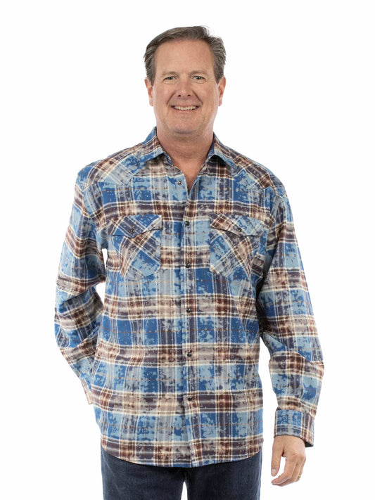 Farthest Point 100% cotton Blue Snow washed western shirt - Scully Leather - Flyclothing LLC