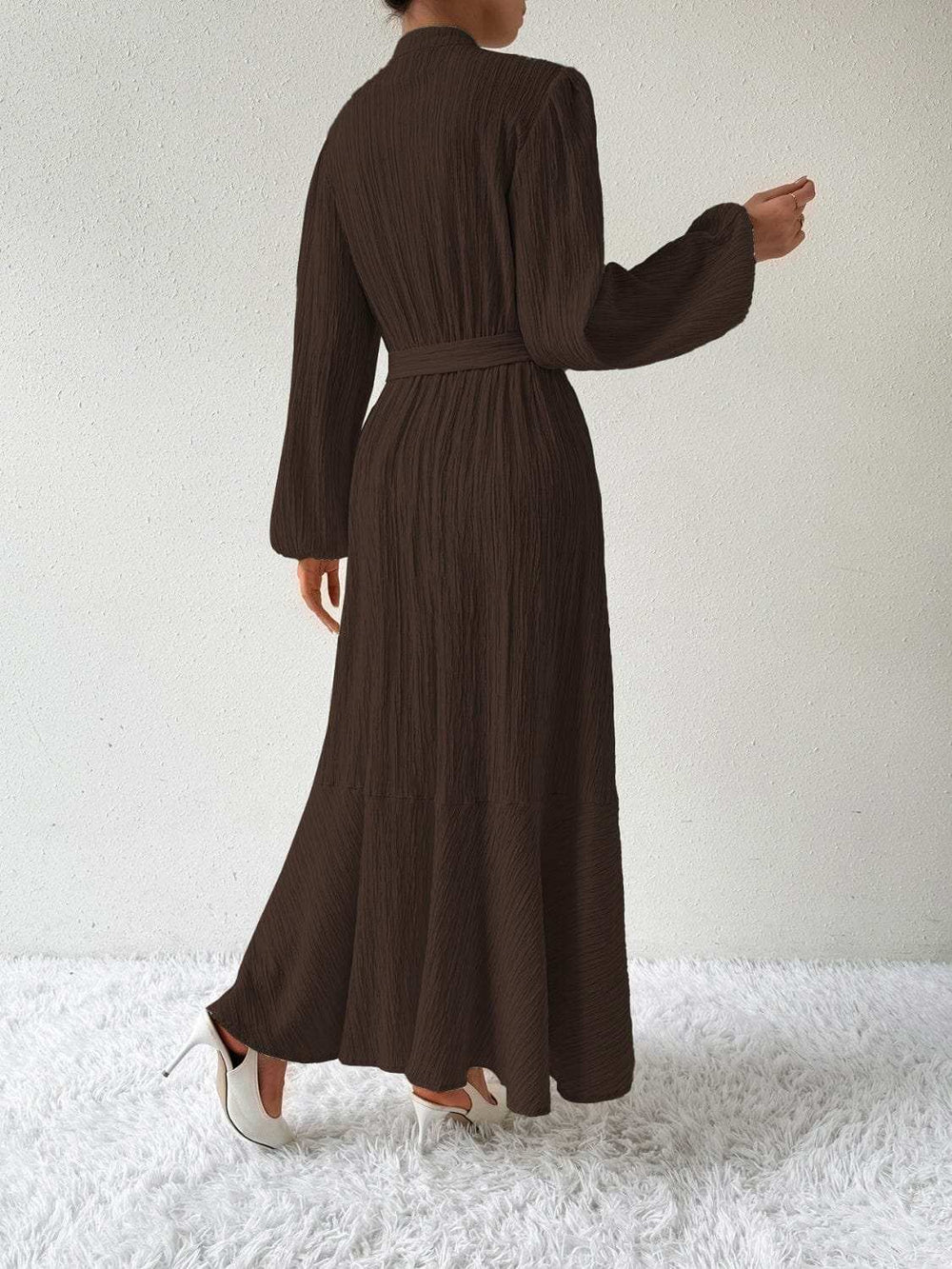 Tie Waist Long Sleeve Dress - Trendsi - Flyclothing LLC