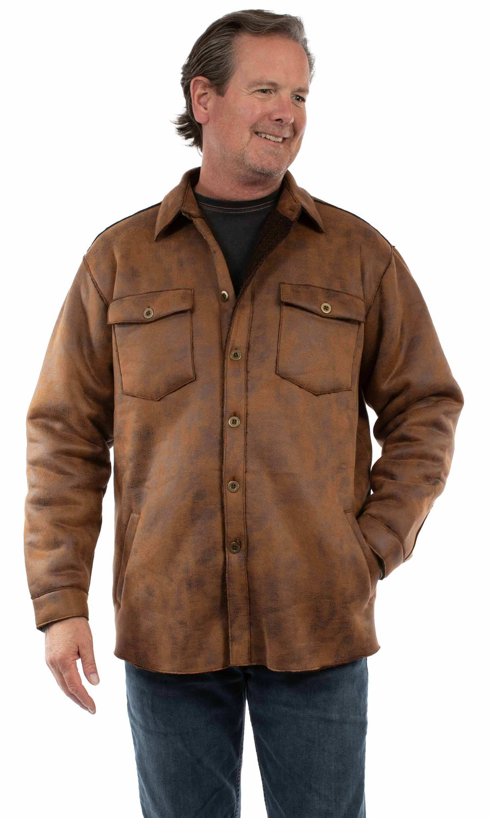 Scully Leather Brown Sherpa Lined Shirt/Jacket - Scully Leather - Flyclothing LLC