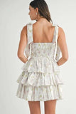 MABLE Floral Print Shoulder Tie Layered Mini Dress - Trendsi - Flyclothing LLC