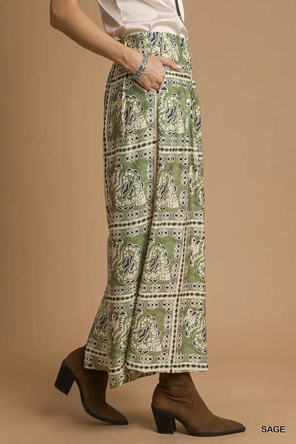 Umgee Bohemian Print Pants with Pockets - Trendsi - Flyclothing LLC