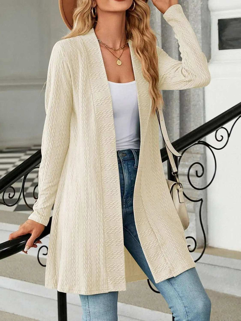 Open Front Long Sleeve Cardigan - Trendsi - Flyclothing LLC