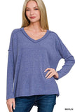 Zenana Full Size Brushed Ribbed Hacci Drop Shoulder V-Neck Sweater Plus Size - Trendsi - Flyclothing LLC