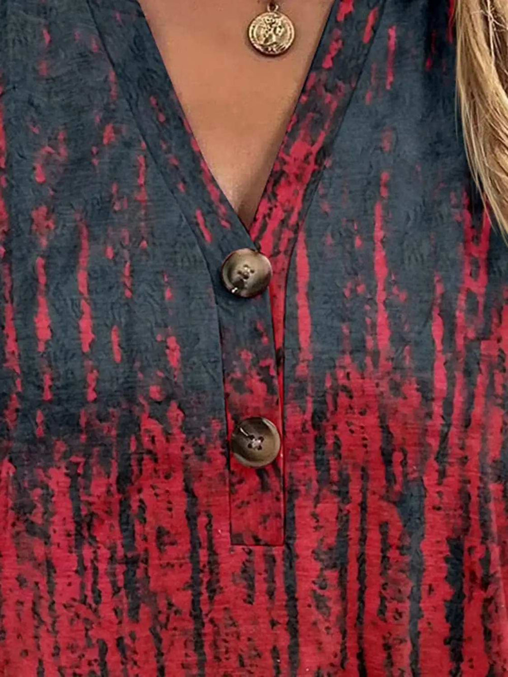 Full Size Printed Notched Short Sleeve Blouse - Trendsi - Flyclothing LLC